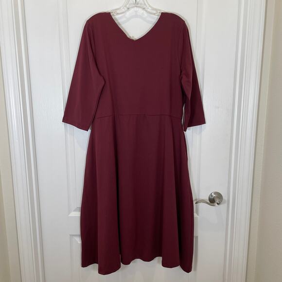 Pact Fit & Flare Midi Dress Deep Rose Organic Cotton Vneck Pockets NWT XXL - Picture 6 of 7